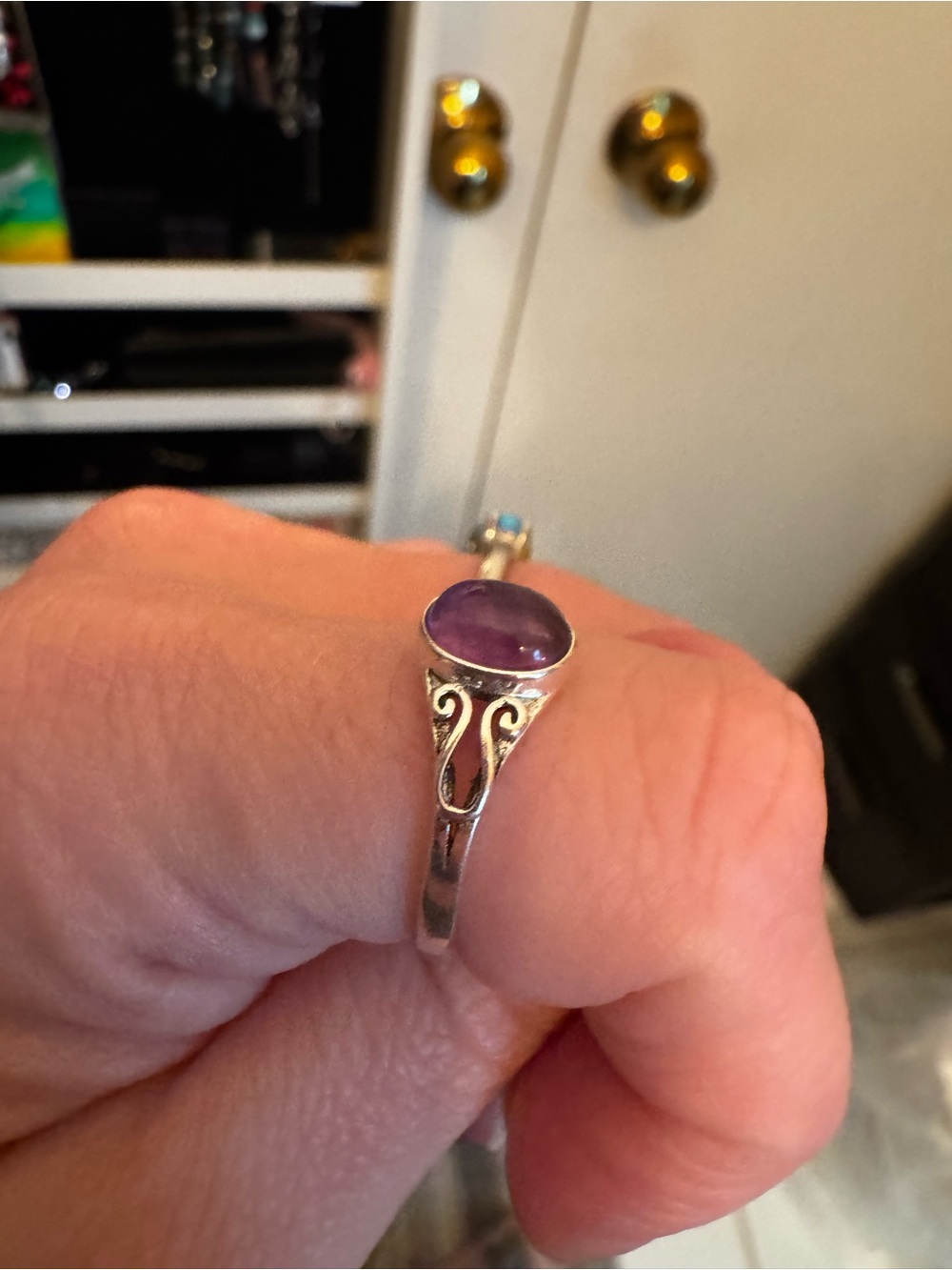 Sterling Silver Amethyst Gemstone Filigree Ring - Picture 2 of 3